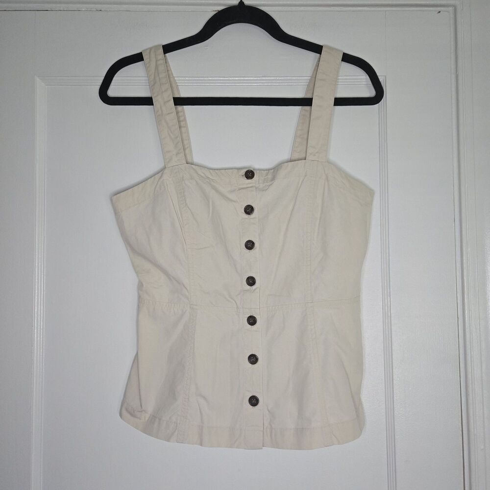 Banana Republic Square Neck Tank Top Womens 4 Beige Cotton Button Detail Minimal